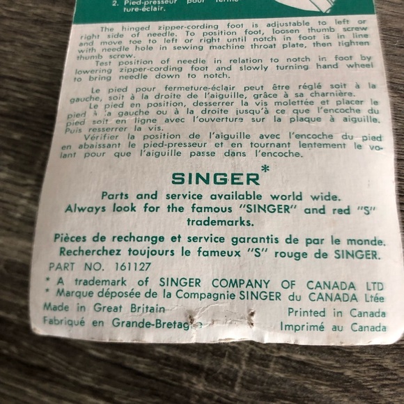Vtg NOS Singer Zipper Cording Foot - Picture 6 of 10